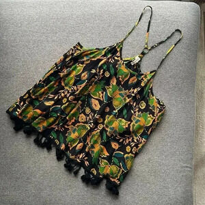 Anthropologie RAGA Flowy Floral Tassel Fringe Open Back Tank Small NWT